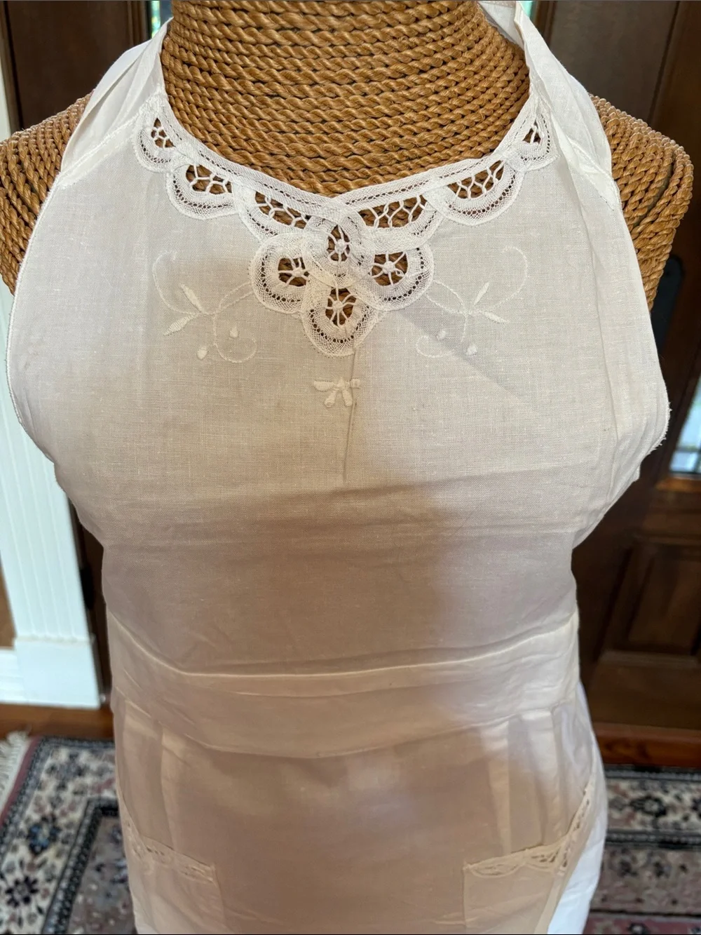 Cotton Battenburg lace cotton apron